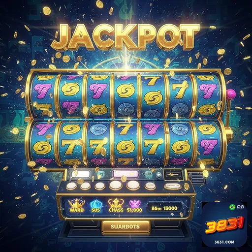 Imagem de uma máquina de caça-níqueis com tema de cassino, disponível no site 3831.